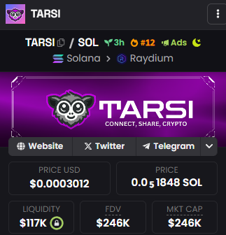tarsiapp's tweet photo. #12 hotpair for $TARSI on dexscreener.

Join the movement: https://t.co/DWLdeKKqpS
A live app, an awsome community &amp; more updates to come.

Almost 3,000 users &amp; growing ✅
📈https://t.co/EEqYlaxZUH https://t.co/jzgQaZg89n