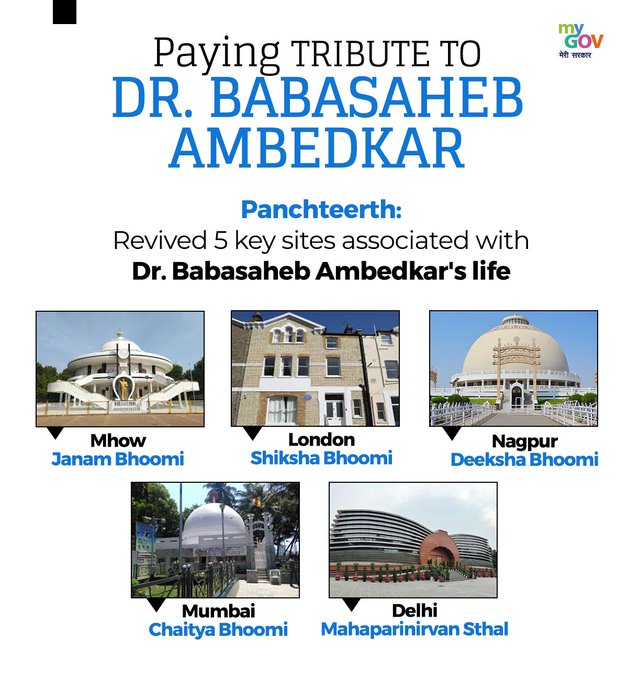 manipurmygov's tweet photo. The Central Govt tribute to BR Ambedkar with ‘Panchteerth’, reviving 5 key sites linked to Dr. Ambedkar’s life: Mhow, London, Nagpur, Mumbai, and Delhi. A tribute to his legacy and contributions. #DrAmbedkar #Panchteerth #PMModi #Constitution #RespectForConstitution https://t.co/LtQsRStK2y