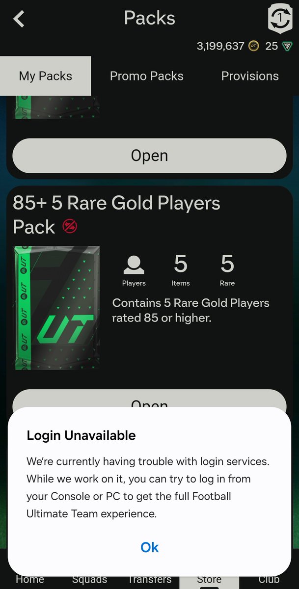 Har_ry1's tweet photo. @EASFCDirect Everytime I open a pack on the companion or on the console, it tells me this. What's going on? It's been happening all day. https://t.co/cZb0alrnxr