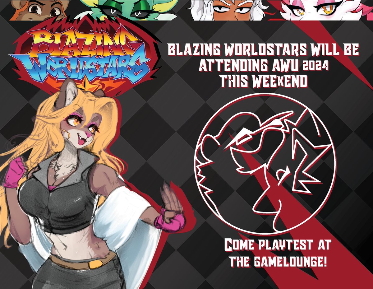Hope you're ready! Blazing Worldstars will be attending <a href="/AnthroWeekendUT/">Anthro Weekend Utah</a> for a debut! You can come on by to playtest our game this weekend to throw hands!
