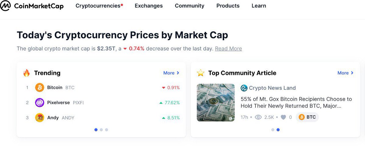 andycoinbsc's tweet photo. We're trending top 3 on CMC @coinmarketcap worldwide!

$ANDY appears at the main page of CMC!

https://t.co/5BV395XXP2 https://t.co/aZkWOVn0gI