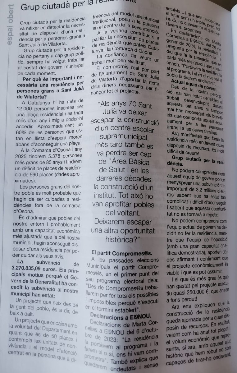 setfonts7's tweet photo. En el passat ja s'han perdut projectes que han anat a pobles del costat. Has deixat un munt de frases per la posteritat, alcaldessa. Se't recordarà com la pitjor governant que ha tingut mai Sant Julià. Rodejada de polèmica i amb declaracions contradictòries. #Vilatorta https://t.co/GfMH5K5CDO