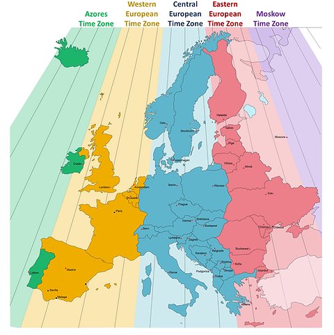 xruiztru's tweet image. What are your thoughts on this proposed map of European time zones, which doesn't include Daylight Saving Time?