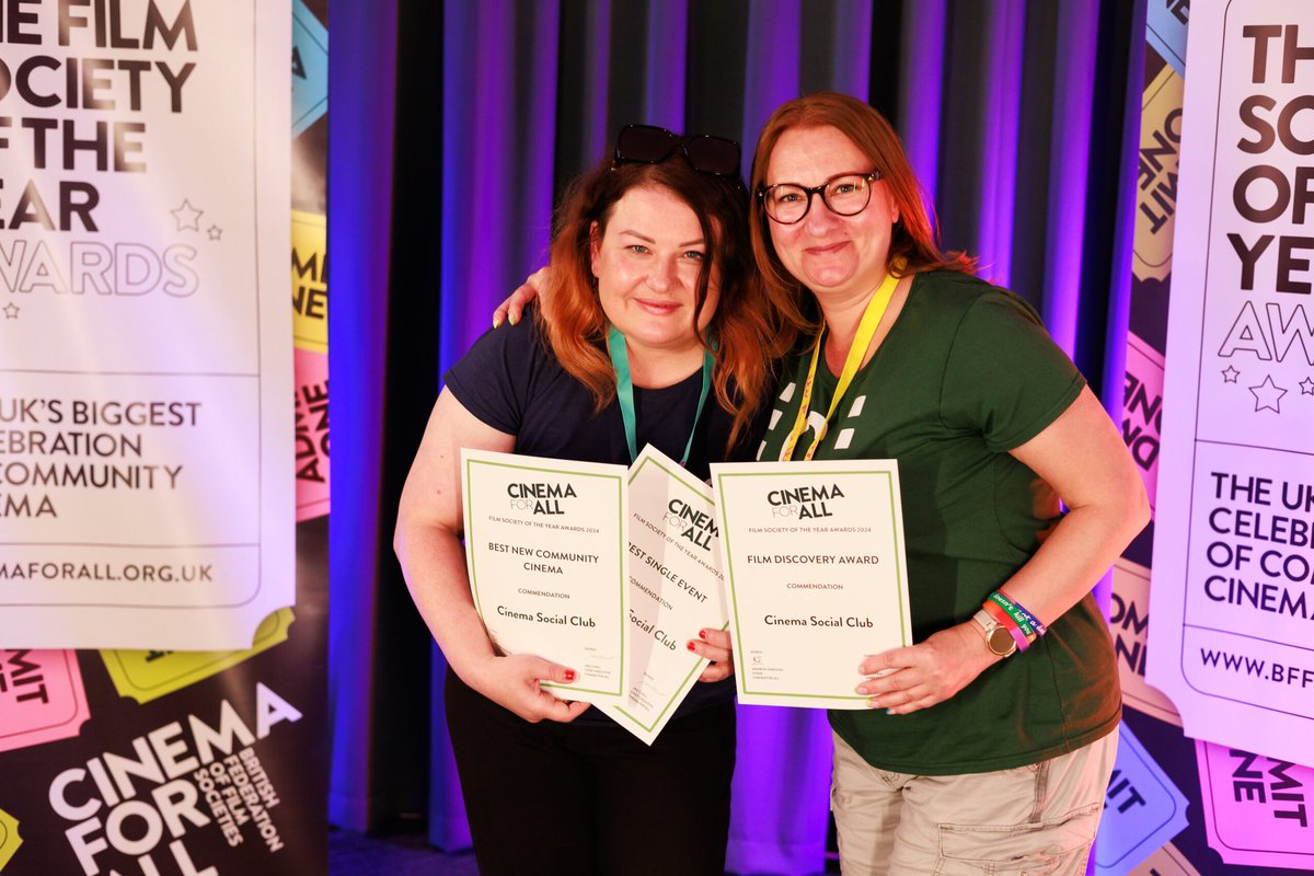 Amazing to be shortlisted for 3 awards this year at the Community Cinema Conference in Sheffield for Cinema Social Club. We're thrilled with our 3 certificates of recognition for Best New Society, Best Single Event, and Best Film Discovery Award! Thanks to <a href="/cinemaforall/">Cinema For All</a>