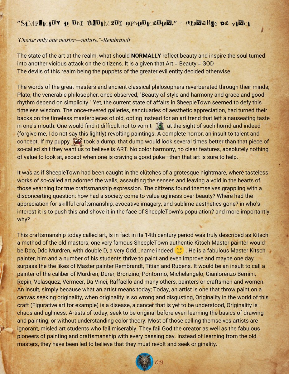 TheSheepleTown's tweet photo. Chapter Five -
"Simplicity is the ultimate sophistication."
- Leonardo Da Vinci
Page 01 of 06 π A Bonus Page
Thank you for reading the novel! I am grateful
$BTC
$ETH
$BNB
$DOGE
$XRP
$USDT
$SOL
Mostly unrelated hashtags, please disregard #OnlyOnX #Novel #SheepleTown #STWN #Author #SheepleKnows #Politics $BTC #Solana #Crypto #Blockchain #DEFI #memecoin #fight #USDT #XRP #Doge #DogeCoin #Binance #Ethereum #Bitcoin #Goodreads #free #freeMoney #USA #readthispagem #Follow #Trump #Elections2024 #Biden #Republicans #Democrats #SebastianoRicci