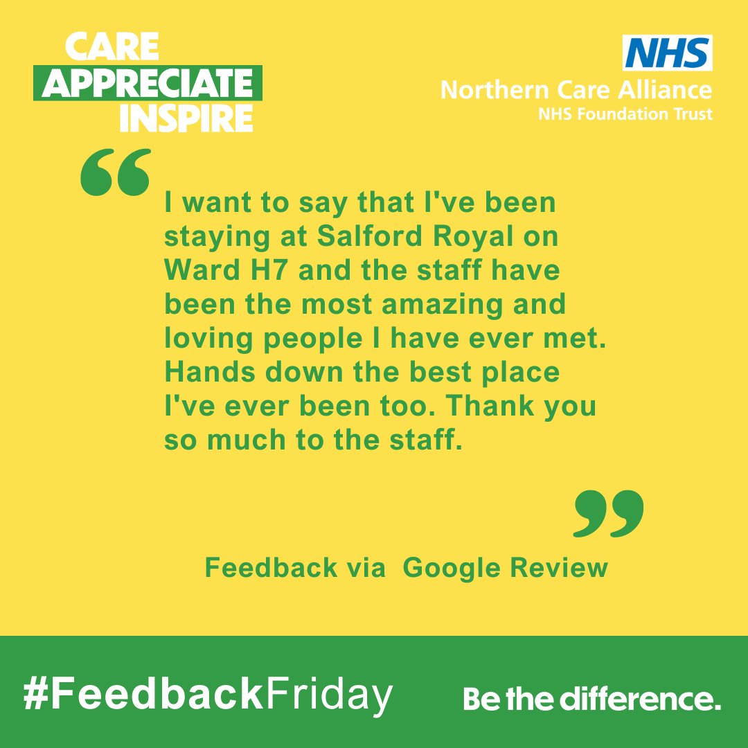 'The most amazing and loving people I have ever met' - That's the view of a recent patient on our colleagues working on H7 at Salford Royal! #FeedbackFriday #NHS