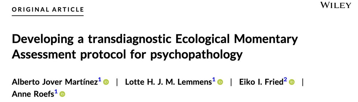 Eiko Fried (@eikofried) on Twitter photo Now out: <a href="/AlbertoJover/">Alberto Jover</a>'s paper on developing a transdiagnostic #EMA / #ESM item battery for mental health problems, based on a survey of 96 clinicians, 12 focus groups with clinical experts, and our own insights.
onlinelibrary.wiley.com/doi/10.1002/mp… Now out: <a href="/AlbertoJover/">Alberto Jover</a>'s paper on developing a transdiagnostic #EMA / #ESM item battery for mental health problems, based on a survey of 96 clinicians, 12 focus groups with clinical experts, and our own insights.
onlinelibrary.wiley.com/doi/10.1002/mp…
