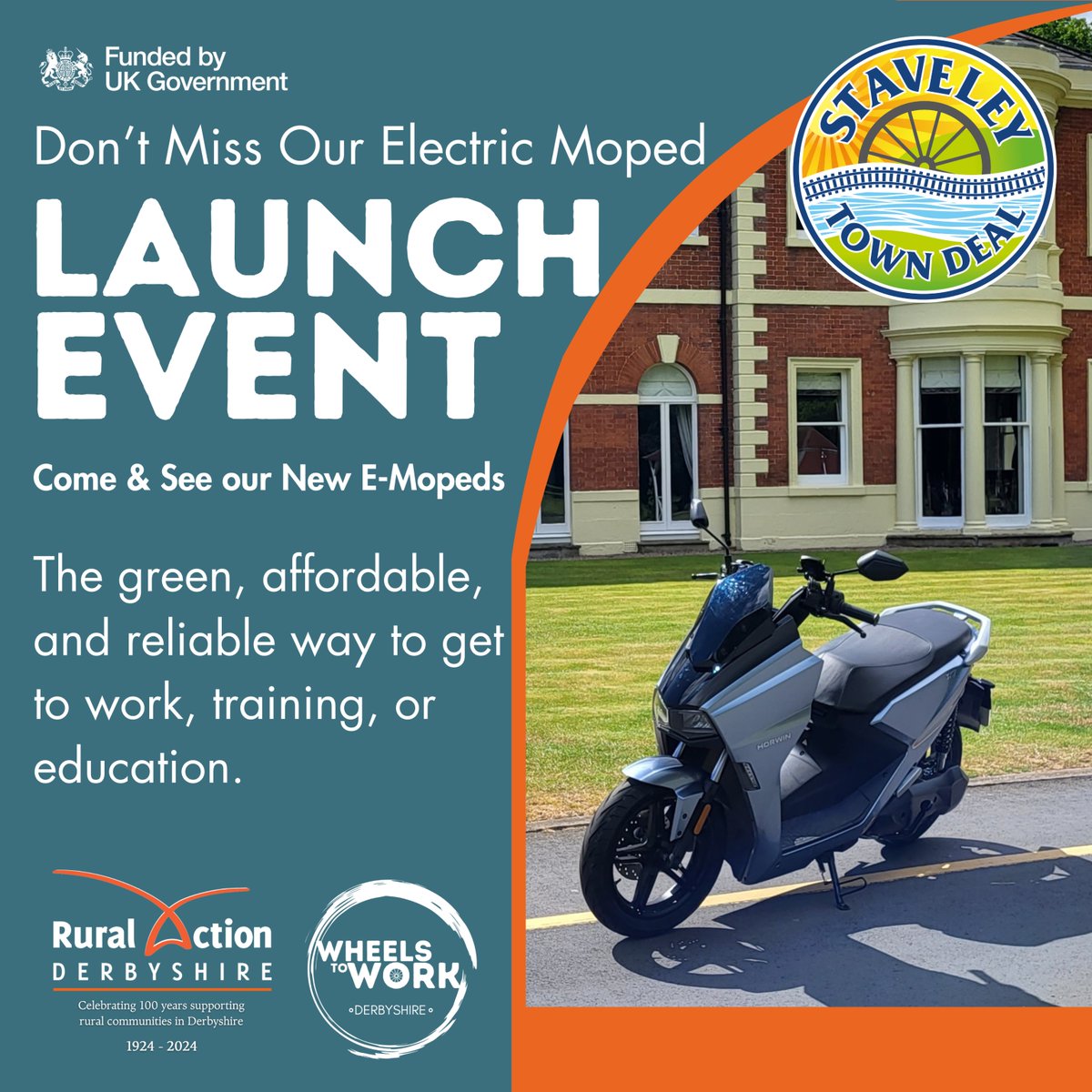 We're launching our new electric mopeds next week!

MORE INFO HERE:
ruralactionderbyshire.org.uk/news/launch-of…

#WheelsToWork #GreenTransport #Staveley #Derbyshire
