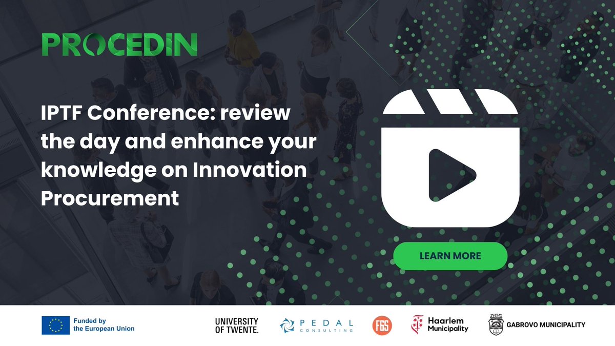 🤓 Got curious about what was shared at the IPTF Conference under the theme Scaling-Up Innovation Procurement in Europe? 

Now, you can find all the talks from our speakers here procedin.eu/2024/07/iptf-c…

Enjoy your session! 🖥️

#IPTFconference  #InnovationProcurement #Brussels