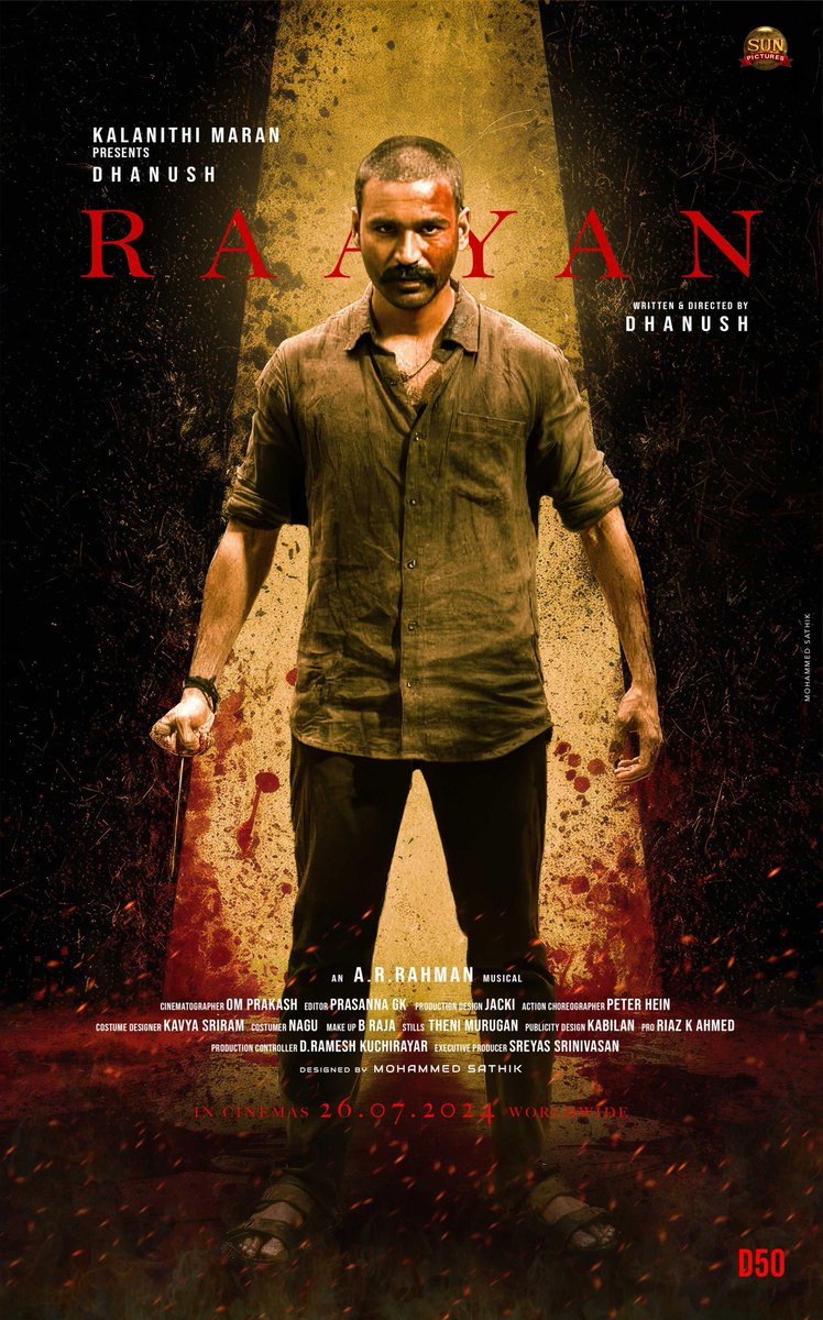 MohammedSathik's tweet photo. Tribute poster for #Raayan All the best to the whole team for massive success 🥰🎊 @dhanushkraja
@arrahman @prasannagk @PeterHeinOffl @kabilanchelliah @sunpictures
.
#Dhanush #ARRahman #OmPrakash #PrasannaGK #PeterHein #KabilanChelliah #RiazKAhmed #SunPictures #MohammedSathik https://t.co/5bwporQYYH