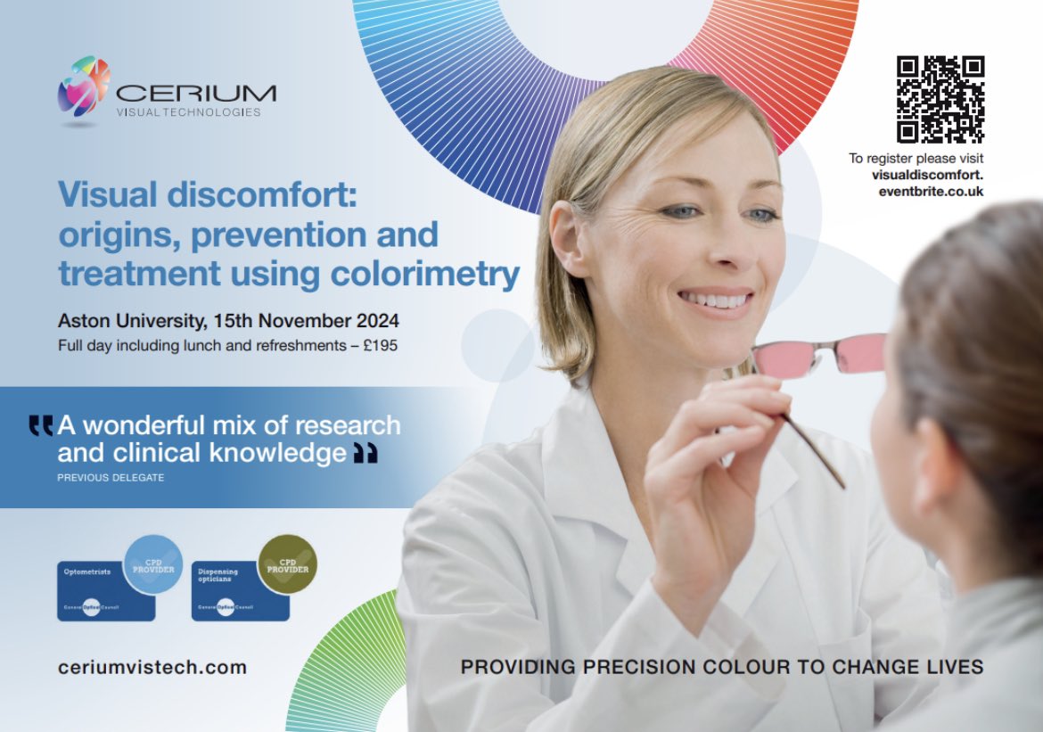 Coming up in November, a really exciting opportunity for the colorimetry community to come together in person to network, share best practice and hear from leading academics about advances in research and clinical practice <a href="/ConferenceAston/">Conference Aston</a> 
visualdiscomfort.eventbrite.co.uk🌈 #colorimetry
