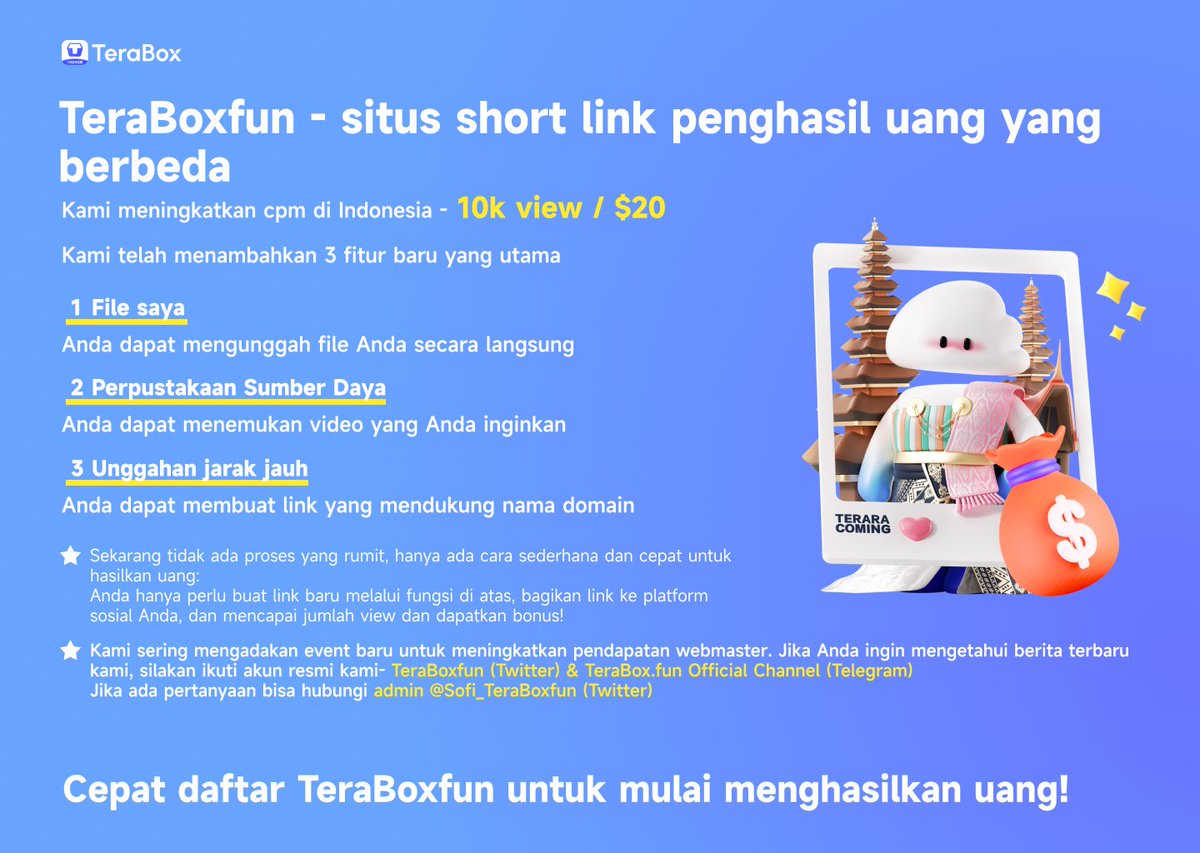 TeraBoxfun's tweet photo. Ayo, cepat mendaftar TeraBoxfun dan dapatkan bonus!💵💵 #TeraBoxfun #TeraBoxfunshortlink https://t.co/P0VTAkKNDc