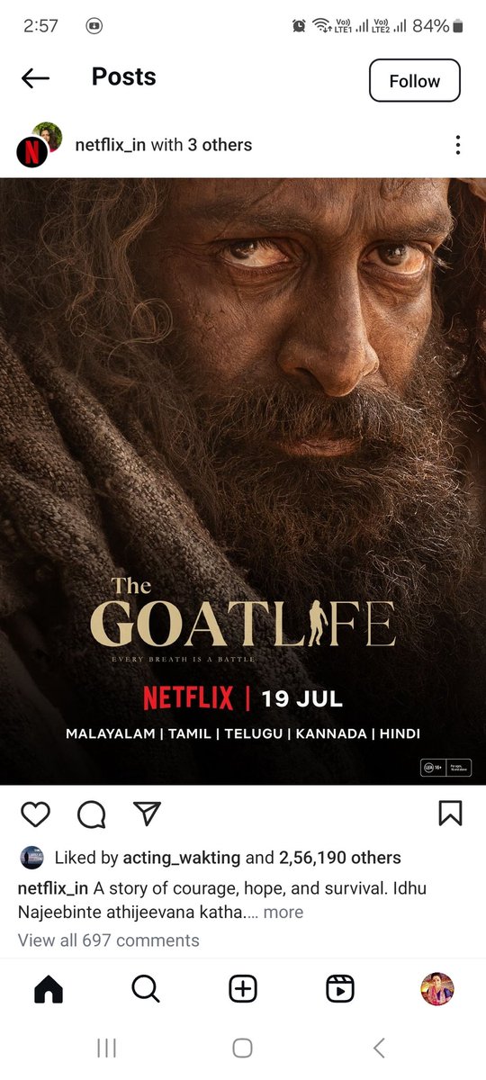 This movie needs to be in oscars n deserves a national award. What a classic cinema !! Actor <a href="/Prithvirajsuku8/">Prithvirajsukumaran</a> has done beyond imagination honest act. I just couldn't stop thinking of story n characters n felt so helpless for them. <a href="/NetflixIndia/">Netflix India</a> #TheGoatLife #PrithvirajSukumaran