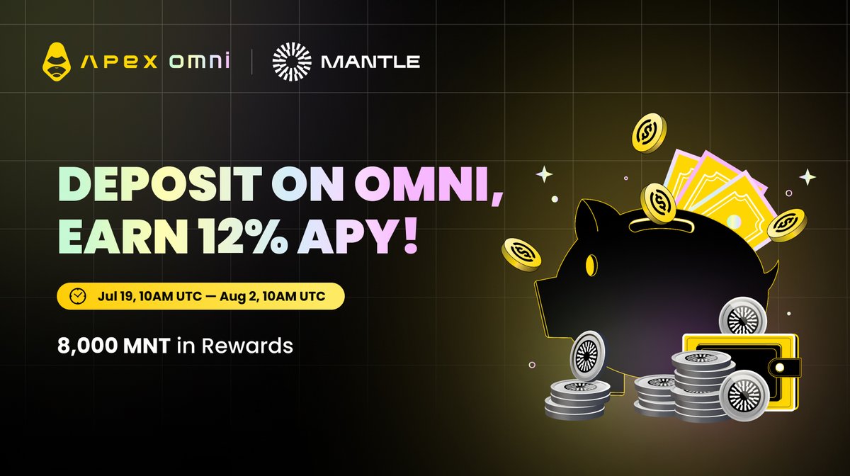 OfficialApeXdex's tweet photo. 🌀 Exciting News — ApeX Omni now extends support to @0xMantle!

To celebrate, we're launching Mantle Missions: Deposit and earn 12% APY with 8,000 $MNT up for grabs! The higher your deposit, the larger your share of rewards.
➜ Join now and be part of the action: https://t.co/8RXOYqeLZe