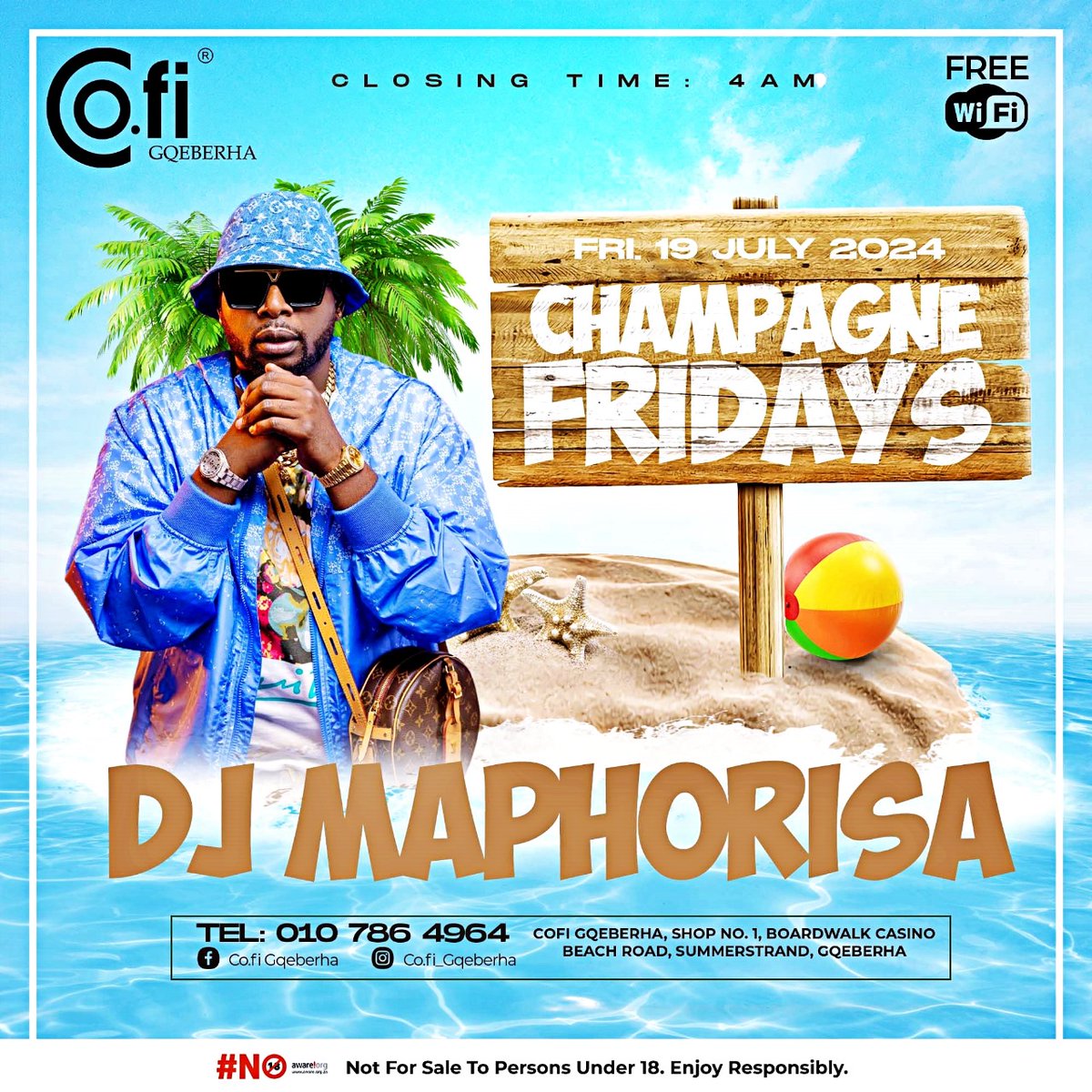Cofi_Gqeberha's tweet photo. Fridays Belong To Cofi and the one and only @djmaphorisa is bringing the heat to Champagne Fridays! Join us for a night of bubbly, beach vibes, and the best tunes to kick off your weekend. Asambe! See you on the dance floor. https://t.co/sh3GkfzGop
