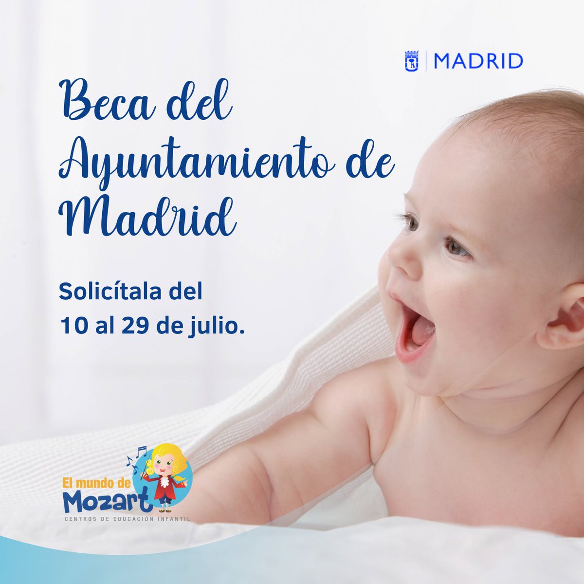 ⁣
Ya podéis solicitar la beca para Educación Infantil del Ayuntamiento de Madrid. ⁣⁣

No dejéis pasar esta oportunidad de brindar a vuestros hijos e hijas una educación de calidad en nuestras escuelas infantiles.⁣⁣
⁣
✉️ admision@elmundodemozart.com⁣
☎️ 91 747 0971 ext. 3