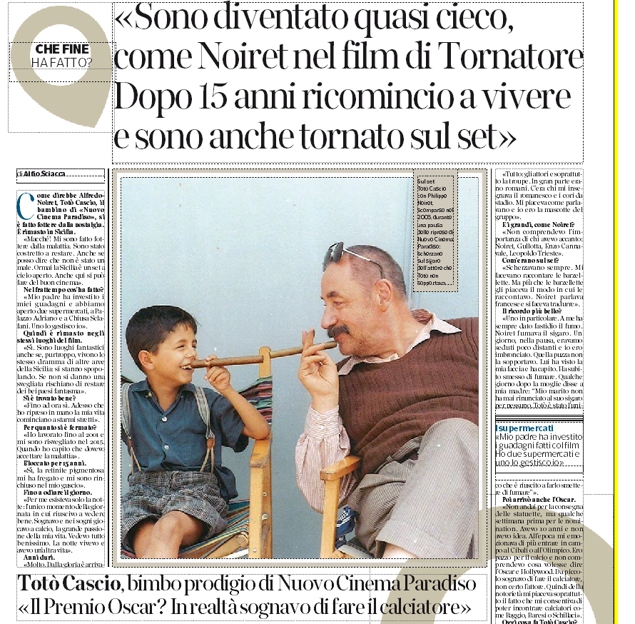 Totò Cascio, l'ex bimbo di Nuovo Cinema Paradiso: "Dopo 15 di buio sono tornato sul set
corriere.it/cronache/24_lu…