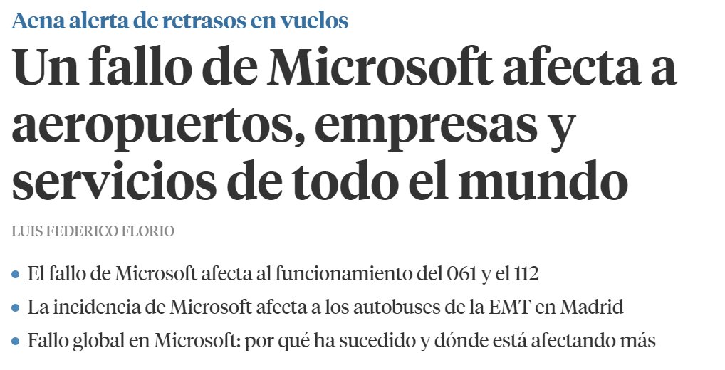 Xavier Abelaira Rueda (@xaberue_) on Twitter photo Si el fallo es de CrowdStrike, ¿por qué aparece recurrentemente "Fallo de Microsoft"?
<a href="/LaVanguardia/">La Vanguardia</a> <a href="/MicrosoftES/">Microsoft España</a> Si el fallo es de CrowdStrike, ¿por qué aparece recurrentemente "Fallo de Microsoft"?
<a href="/LaVanguardia/">La Vanguardia</a> <a href="/MicrosoftES/">Microsoft España</a>