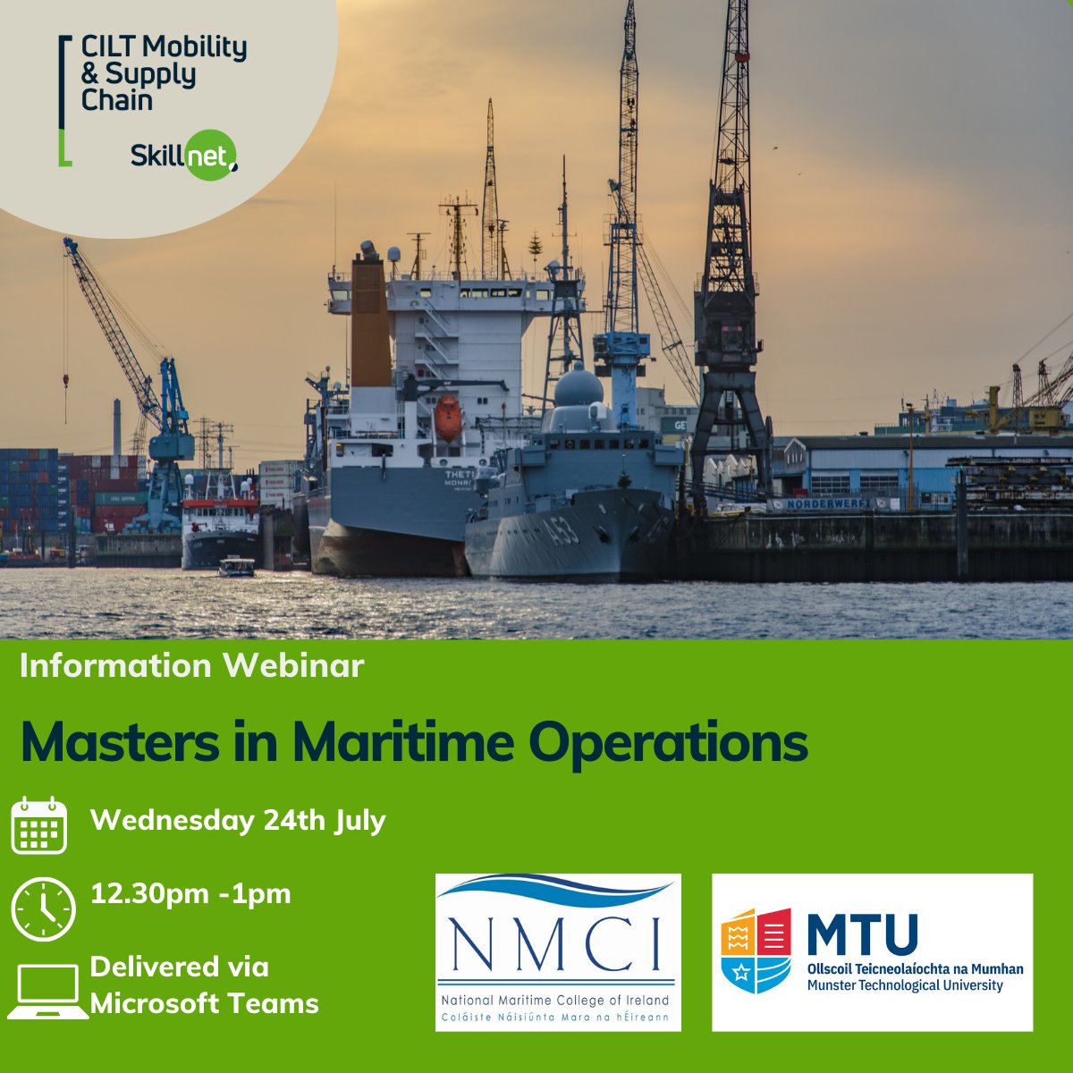 Irish Maritime Development Office (IMDO) (@imdoireland) on Twitter photo 📢<a href="/NMCI_Ireland/">NMCI</a> and <a href="/ciltskillnet/">CILT Mobility & Supply Chain Skillnet</a> are hosting a webinar on 24th July on the Master of Science in Maritime Operations from 12.30-1pm. Registration is now open: lnkd.in/eGv4mAv3
<a href="/MarineInst/">Marine Institute</a> 📢<a href="/NMCI_Ireland/">NMCI</a> and <a href="/ciltskillnet/">CILT Mobility & Supply Chain Skillnet</a> are hosting a webinar on 24th July on the Master of Science in Maritime Operations from 12.30-1pm. Registration is now open: lnkd.in/eGv4mAv3
<a href="/MarineInst/">Marine Institute</a>