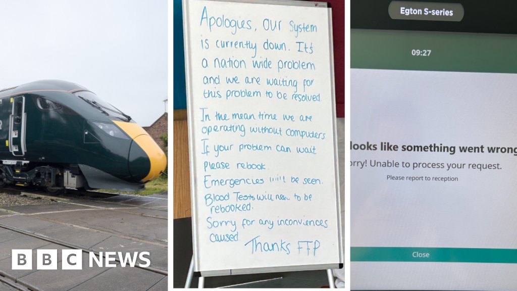 ALLTHESWNEWS's tweet photo. IT outage sparks disruption to trains, GPs and shops https://t.co/zal3GQynbn https://t.co/mtxJ1aBLyu
