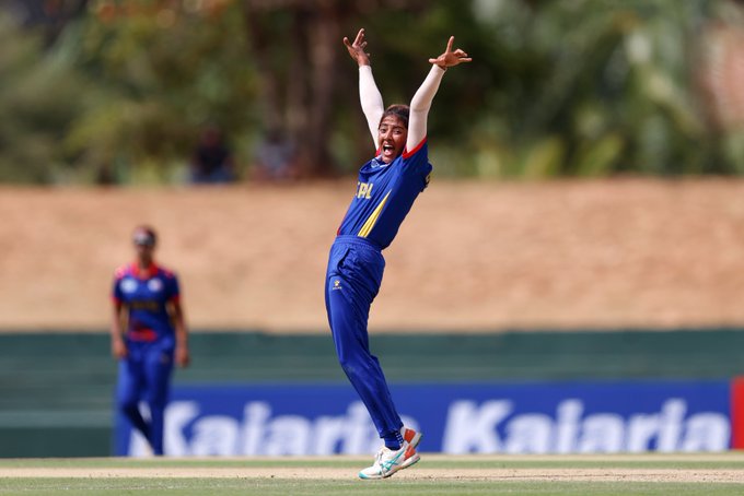  🇳🇵Skipper Indu turns up the action at the Asia Cup as she picks up 3 wickets and a run out ⚡️ 📹 Credits: Twitter/CricketNep