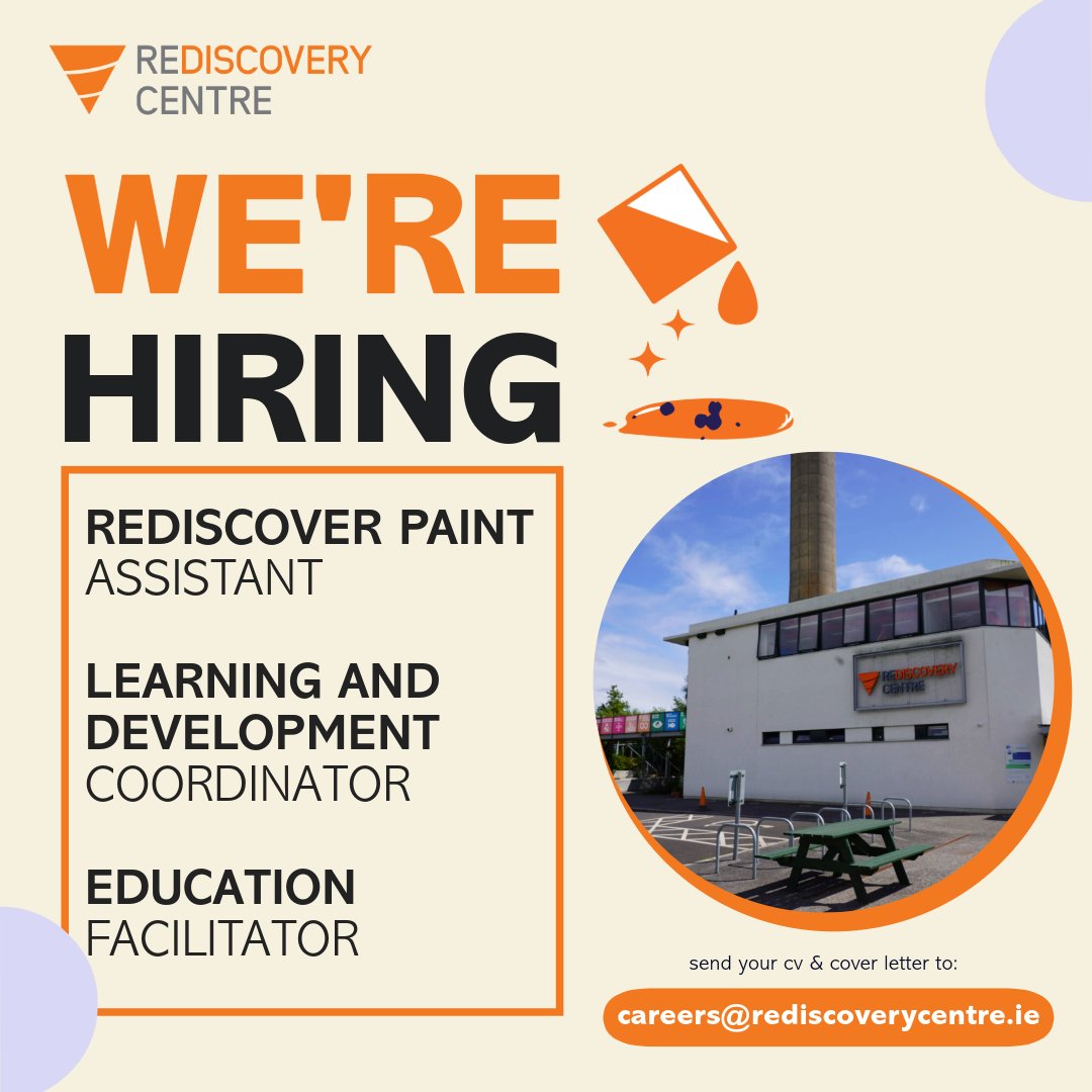 RediscoveryCtr's tweet photo. *WE ARE HIRING*
We have 3 positions to be filled, learn more about each on our website! https://t.co/4k3xbip391
#greenjobfairy #jobfairy #hiring #dublinjobs #environmentaleducation #environmentaleducator #facilitatorjobs #circularjobs #paintreuseirl https://t.co/m3RODPRalz