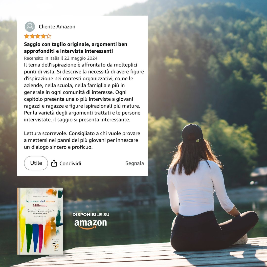 Sono felice che il mio libro stia raggiungendo il suo scopo. Grazie!
"Ispiratori del Nuovo Millennio" è una guida essenziale per chi desidera abbracciare i principi di auto-miglioramento, sviluppo personale e leadership consapevole. Disponibile su Amazon amzn.eu/d/02O3Fk5F