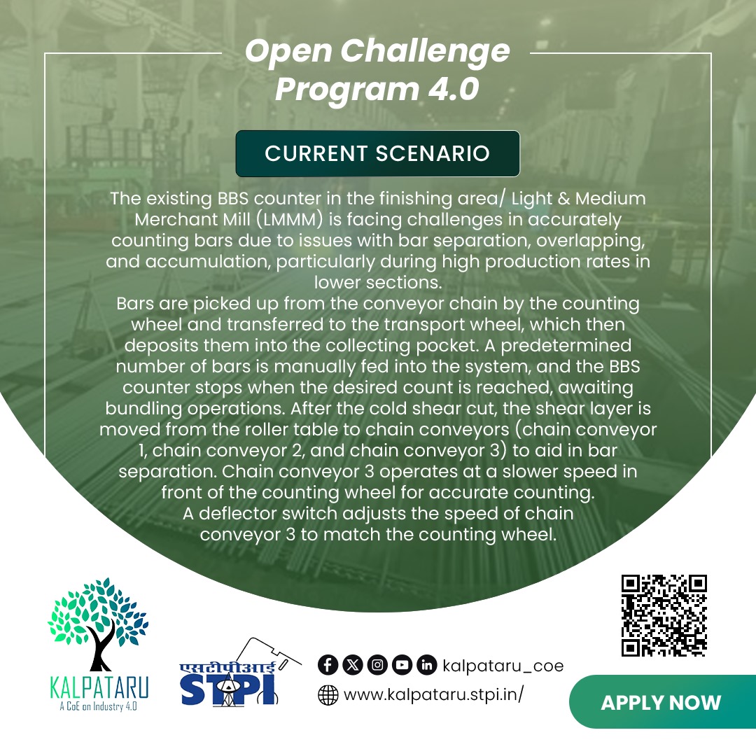 STPI_KALPATARU's tweet photo. Need an IIoT & AI/ML solution for "Bar counting and chain movements at CP9 & CP10 in Bar Mill" for @RINL_VSP problem statement by participating in the #OCP4.0 of #KALPATARU_COE
Apply Now: https://t.co/Db76PdoNlO
@arvindtw @DeveshTyagii @KavithaC8 @stpiindia #STPIINDIA #STPICoEs https://t.co/Wcykmqvhxv