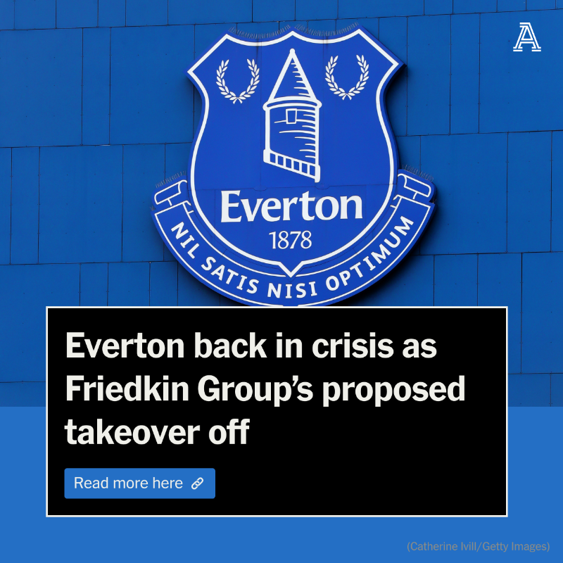 TheAthleticFC's tweet photo. The Friedkin Group’s proposed takeover of Everton is off, plunging the Premier League club back into crisis.

#EFC 

Full story here from @mjshrimper ⬇️