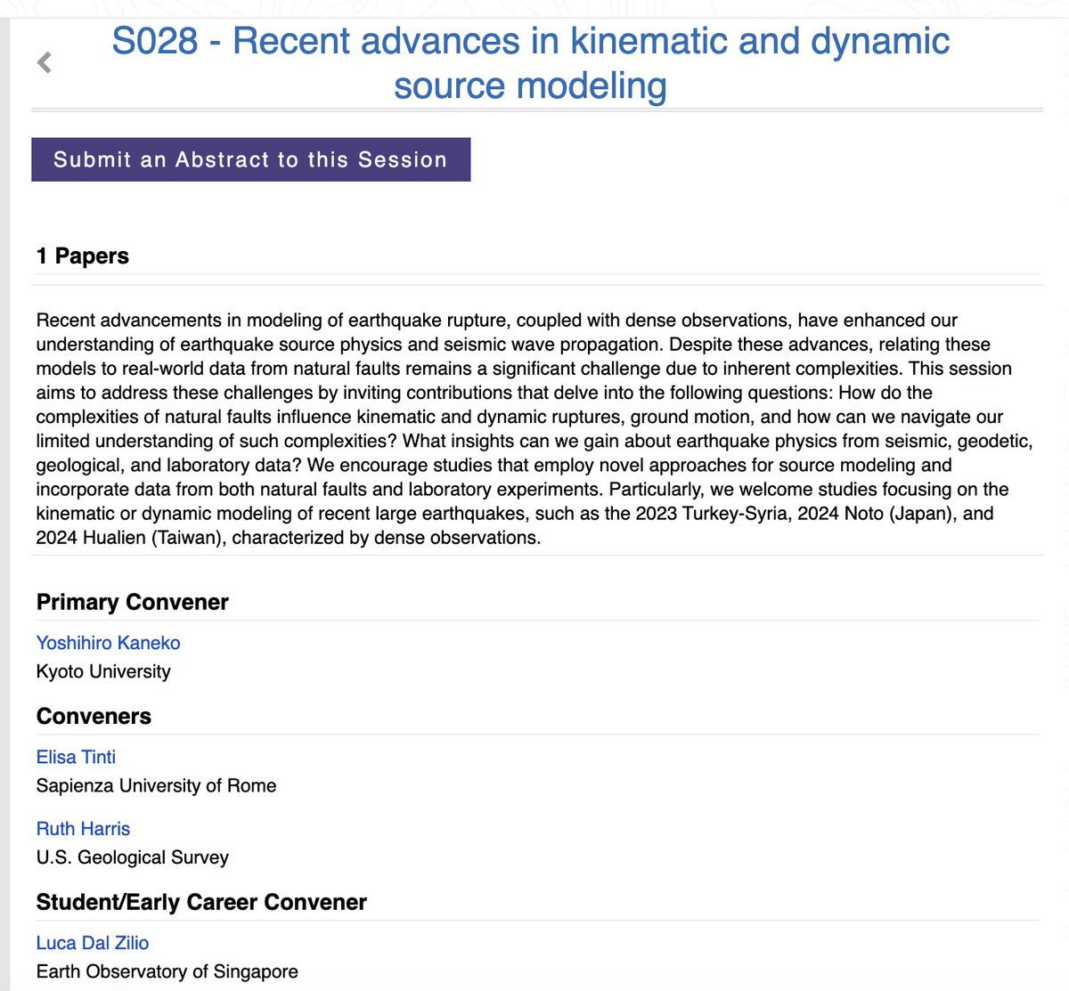elisatinti's tweet photo. Please consider submitting an AGU abstract ( #AGU2024) to our session:  
S028 - Recent advances in kinematic and dynamic source modeling.
Invited speakers: 
Alice-Agnes Gabriel @InSeismoland
Dara Goldberg @dara_berg_ 

https://t.co/qbXpvh9FCk https://t.co/6YuVxDg7KM