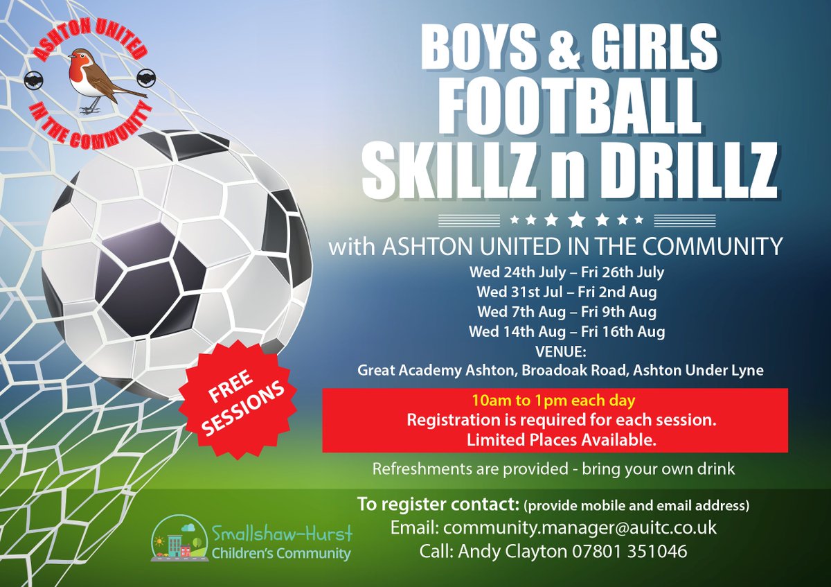 bandsman99's tweet photo. @AUITC We are hosting our ever popular Skills &amp; Drills sessions at Great Academy throughout the school holidays. See details below and get registering, places are limited. https://t.co/qhSIavwRpM