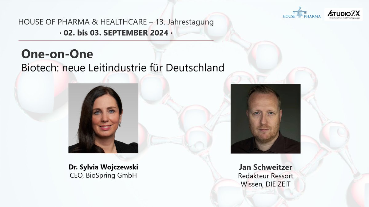 hoph_ffm's tweet photo. Auf der 13. Jahrestagung des #HoPh, am 03.09.2024, sprechen Sylvia Wojczewski, Ph.D., die Geschäftsführerin und Gründerin von @BioSpringGmbH  und Jan Schweitzer über das Thema "Biotech: neue Leitindustrie für Deutschland".

Anmeldung und weitere Infos: https://t.co/uT6Ghd5u2J https://t.co/FdcgGapa4v