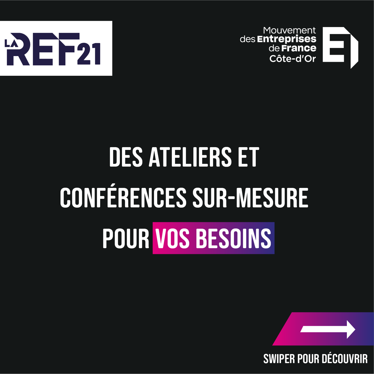medef21's tweet photo. 💥Nouveau format pour la REF21 💥

🙌 En 2024, le MEDEF Côte-d’Or passe AUX ACTES et change complètement le format de la REF21 !

🗓 Nous vous attendons nombreux le 7 novembre 2024 au Campus ESTP - ESEO de Dijon ! À vos agendas !

#medef21 #REF21 #entrepreneurs #cotedor https://t.co/mKKviVuig9