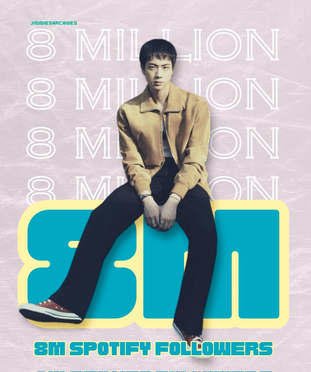 #JIN has now surpassed 8 million followers on Spotify! 🥳

Let's celebrate Jin, rt and reply:
8 MILLION FOR JIN
#JinSpotify8M