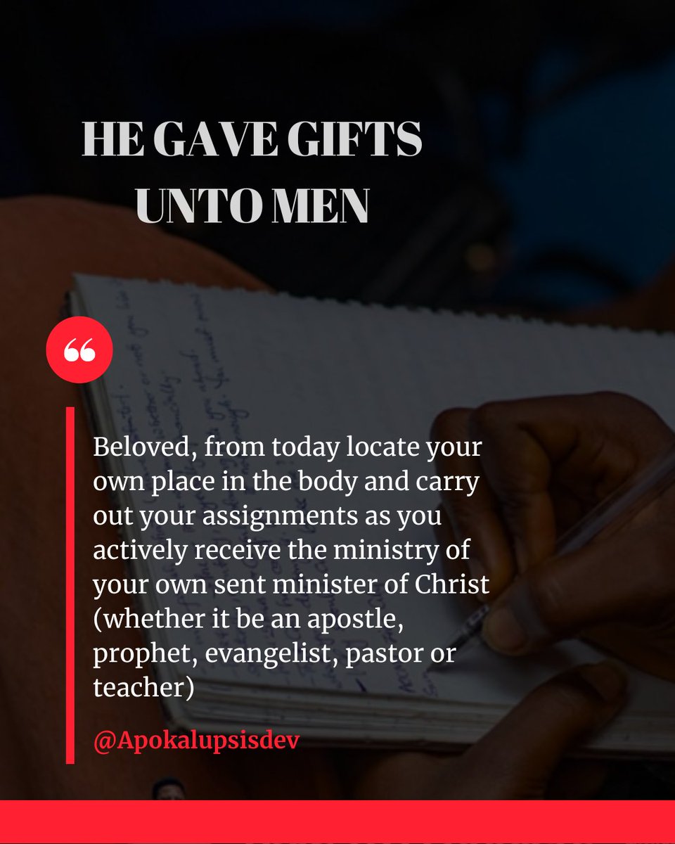Apokalupsisdev's tweet photo. We are God's gifts to men!!

locate your place in the body of Christ and carry out your God-given assignments

If you do not have a copy of our Latest Edition of the Apokalupsis, Send us a DM now to get yours 

Like, Comment, and SHARE ❤

#apokalupsis #thewordofgod #NEWEDITION https://t.co/aMJFcvAVRu