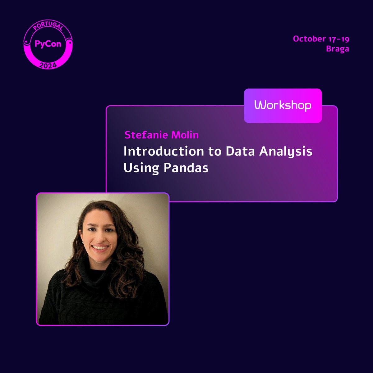 speaker card for my workshop at PyCon Portugal 2024