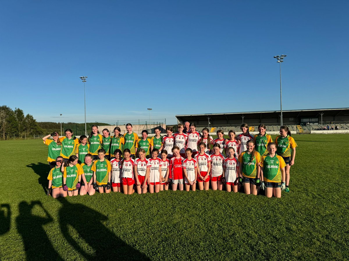Edelburke4's tweet photo. Kilmihil U12 LGFA Team celebrated the 50th Anniversary of the LGFA by playing a C’ship match V Corofin and then inviting their parents and spectators to walk the distance to Croke Pk around the GAA pitch afterwards of 272km @MunsterLGFA @Clarelgfa @DaloAnto @kilmihilladies https://t.co/zhklvt6TA4