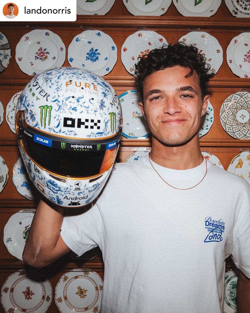 F1's tweet photo. Running two stunning #HungarianGP inspired helmets this weekend 😮‍💨

@LandoNorris 🤝 @OconEsteban 

#F1 https://t.co/bqPdaNXu45