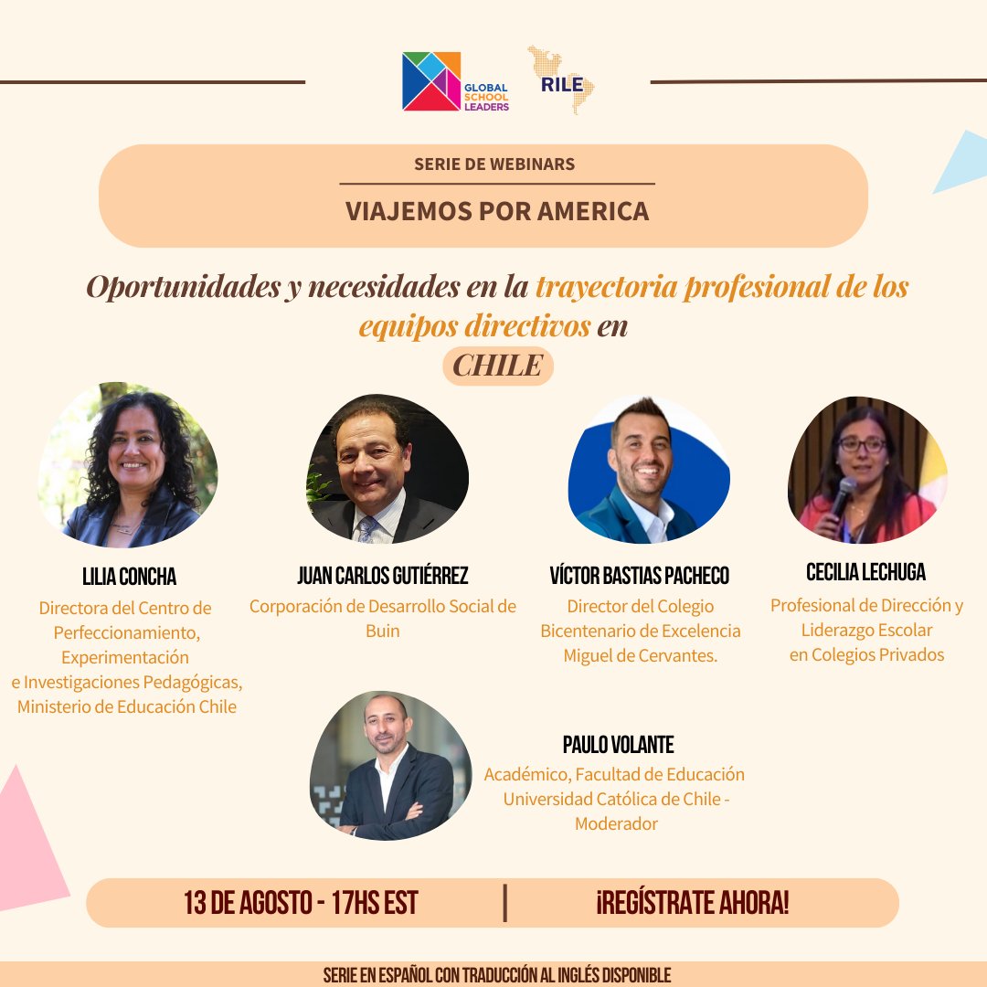📢 GSL y RILE te invitan a ser parte de la serie de webinars 'Viajemos por América'

En el primer episodio "Oportunidades y Necesidades en la Trayectoria Profesional de los Directores de Escuela" exploraremos la realidad de Chile

📆13 agosto, 5 pm EST
🔗bit.ly/3W5vPL5