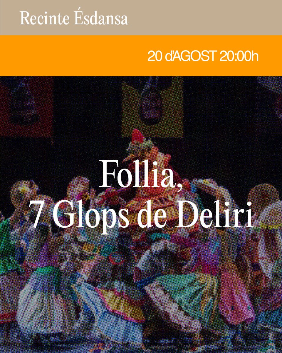 🟠 Dimarts a l'#Ésdansa2024 seguirem amb #Follia, 7 Glops de Deliri, de l' @EsbartMolllet

💃🍷 A través de danses articulades al voltant del procés de producció del vi, s’exploren les tradicions amb aquesta beguda com a eix central.

ℹ️ Més info  👉esdansa.cat