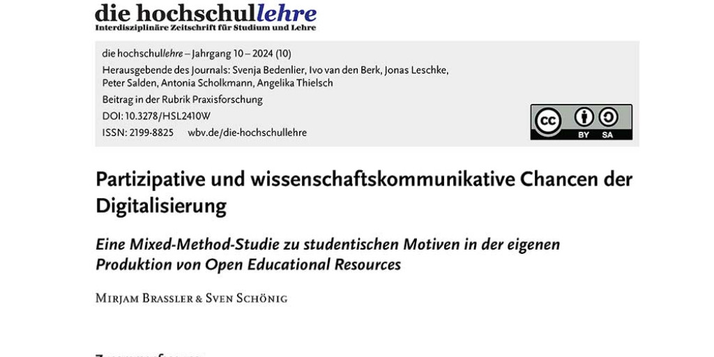 📑Warum Hochschulen ihren Studierenden ermöglichen sollten, mehr #OER zu produzieren: Studie von M. Braßler &amp; S. Schönig <a href="/unihh/">Universität Hamburg</a> in "die #hochschullehre" <a href="/redaktion_hsl/">'Online-Zeitschrift 'die hochschullehre'</a>

#OpenAcess 👉u.wbv.de/hsl2410wso

<a href="/inno_lehre/">Stiftung Innovation in der Hochschullehre</a> <a href="/lh_innovationen/">Lehrreiche Hochschulinnovationen</a> <a href="/OERinfo/">OERinfo (oerinfo@bildung.social)</a> <a href="/sandra_schoen/">Sandra Schön (Schoen)</a> #digital #Hochschule
