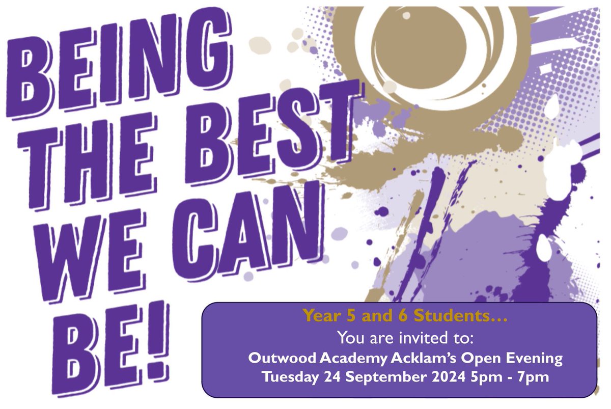 OutwoodAcklam's tweet photo. 🗓️ SAVE THE DATE 🗓️ 
Year 5 and 6 Open Evening… Tuesday 24 September! https://t.co/RKWmap2nKU
