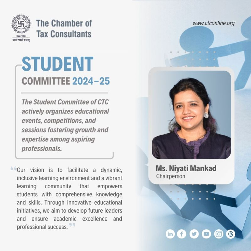 CTCConnect's tweet photo. #knowyourCTC

We welcome Ms. Niyati Mankad as Chairperson for the Student Committee of 2024-2025.

To become a part of the CTC, register on the link
https://t.co/AGE4jTL9gK

#ctc #ctcevents #studentcommittee https://t.co/PqCNzIkCLs