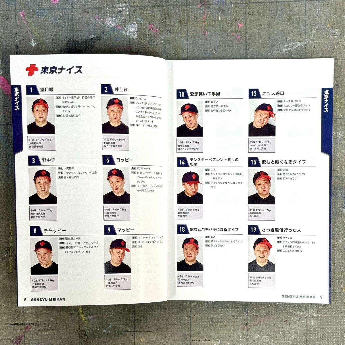 niceguy_staff's tweet photo. ナイスガイ編集部の新刊『選手名鑑』が出来ました！

過去にフリーペーパー版で2ページだけ作って割とお気に入りだった企画を、この度1冊に拡張しました。

全19チーム、321人の選手が掲載されてます。 https://t.co/QxVTaUEETh