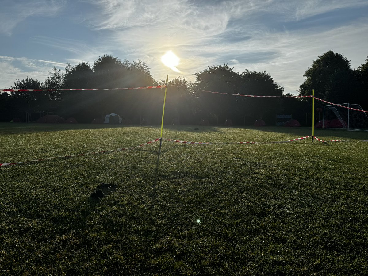 Y6Norbridge's tweet photo. As the sun ☀️ rises over the school field, the Year 6 children @y6falconclass are about to enjoy their final day of the ⛺️#Year6CampOut, the children have made memories that will last a lifetime. ☺️#WeHopeYouHaveHadFun 
@DeltaNorbridge https://t.co/l9wC9QQ2l7