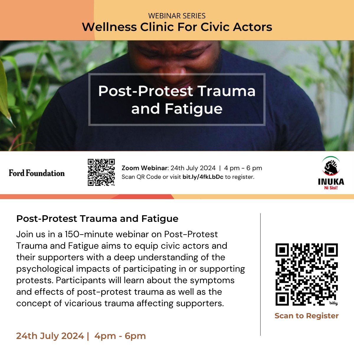Following recent protests, <a href="/nisisikenya/">Ni Sisi!</a>'s <a href="/EAWellness/">East Africa Wellness Hub</a>   is hosting a Wellness Clinic on Post-Protest Trauma to equip individuals &amp; organizations with a comprehensive understanding of the psychological impacts of  protests. 
Don't miss out!  Register below:
bit.ly/4fkLbDc