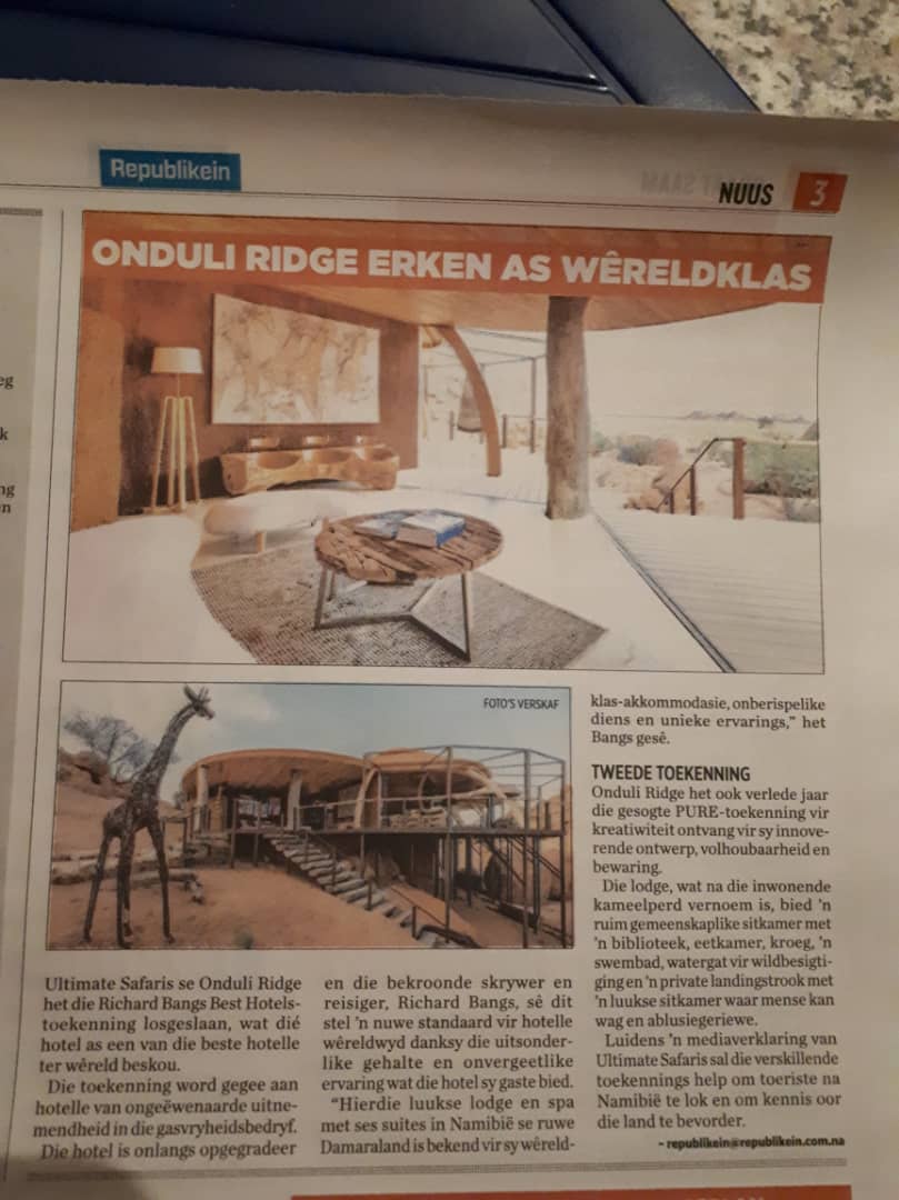 Onduli Ridge recognized in the local press.