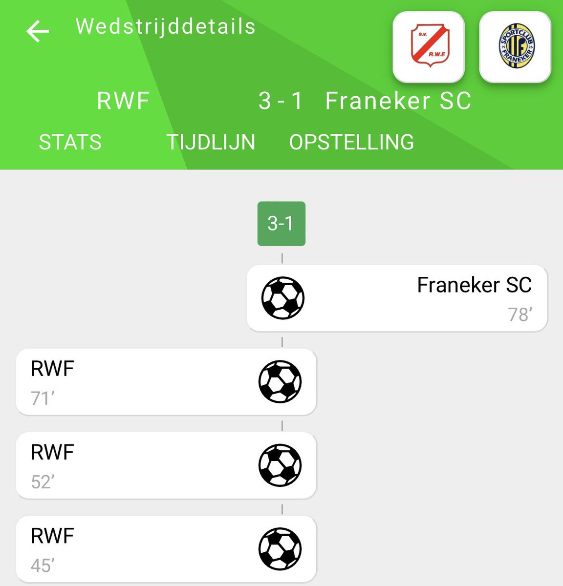 3-1 winst💪⚽️

In een typische ‘voorbereidingswedstrijd’ de eerste 18 spelers weer 45-70 minuten kunnen laten spelen. In vlagen tevreden over het spel. Desalniettemin genoeg verbeterpunten in het finetunen van de speelwijze, maar daar hebben we nog genoeg tijd voor💪🔴⚪️