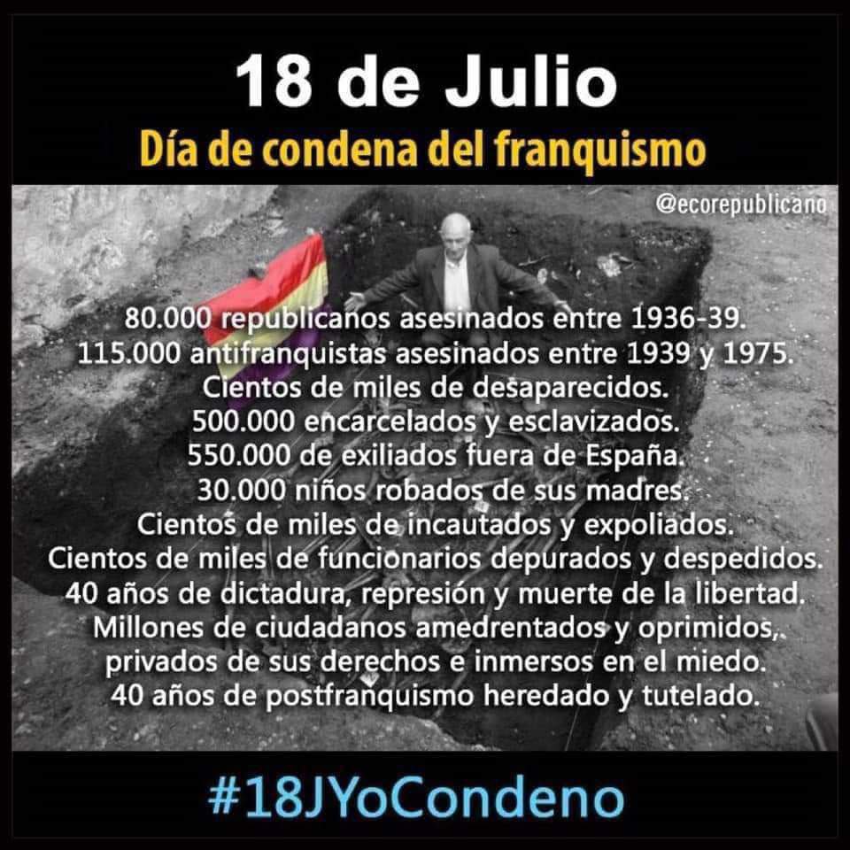 EnVillaverdePOD's tweet photo. El 18 de Julio de 1936 los Nazis Españoles decidieron romper la democracia de España para imponer a la fuerza una dictadura.Nunca os vamos a olvidar. Jamás permitiremos que la memoria de lo que pasó se pierda o se desvirtúe.
#YoCondeno https://t.co/EU43tYrmBz