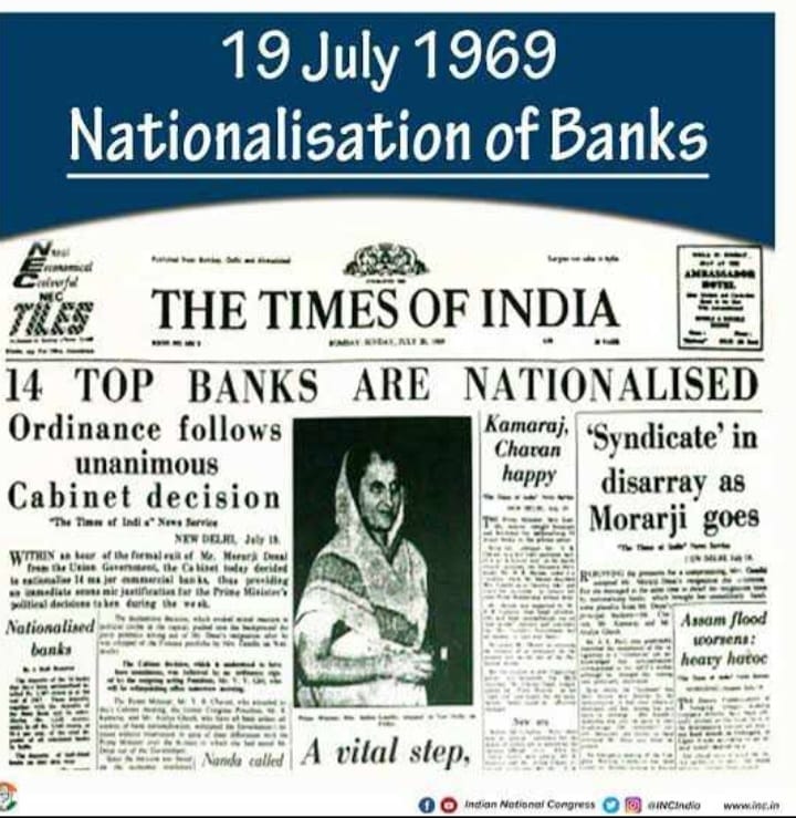 sameerrawat0407's tweet photo. Historic day when Indian economy moved from "Sahukari to Sarkari" and "Sudkhori to Samaj Kalyan".
Banking System developed by previous Govts was such robust that even recessions shaken the entire world couldn't dent Economy.
#BankBachaoDeshBachao
#BankNationalisationDay
#SavePSU https://t.co/dILWpn5fEJ